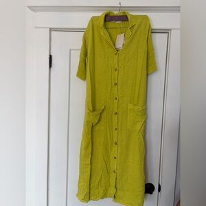 Lime Button-Front Midi Dress